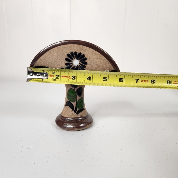 Vintage Mexican Stoneware Tonala Pottery Napkin Letter Holder Floral Boho Decor - Picture 6 of 7